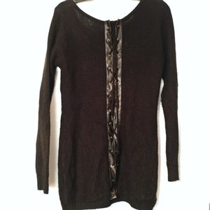 VENUS Size M Black Lace Up Back Sweater Dress